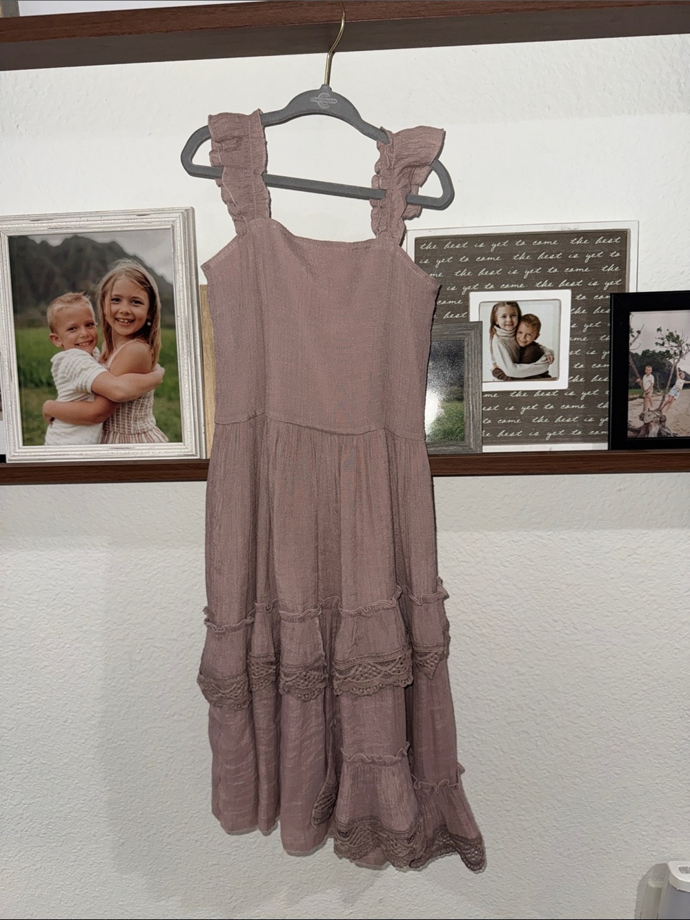 Mauve Ruffled Strap Tiered Girls Dress